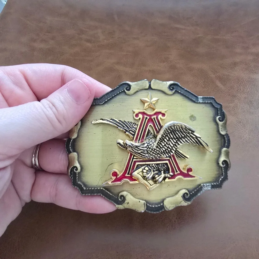 Vintage Anheuser-Busch Budweiser Belt Buckle Raintree Eagle Logo Brass 1977-1981
